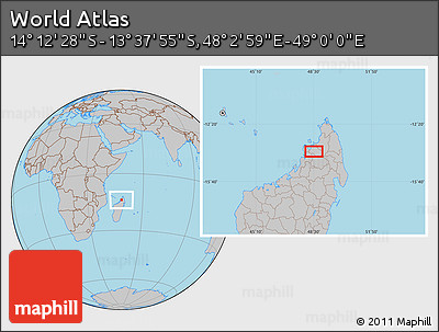 Gray Location Map of the Area around 13° 55' 11" S, 48° 31' 29" E