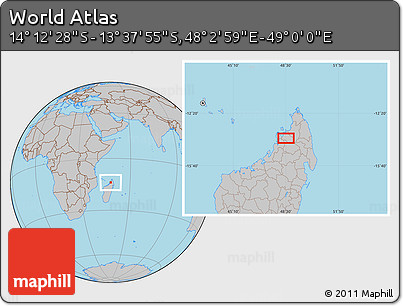 Gray Location Map of the Area around 13° 55' 11" S, 48° 31' 29" E