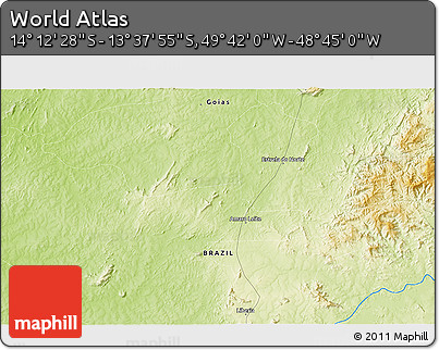 Physical 3D Map of the Area around 13° 55' 11" S, 49° 13' 30" W