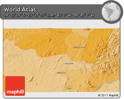 Political 3D Map of the Area around 13° 55' 11" S, 49° 13' 30" W