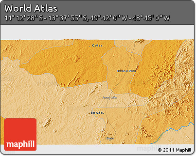 Political 3D Map of the Area around 13° 55' 11" S, 49° 13' 30" W