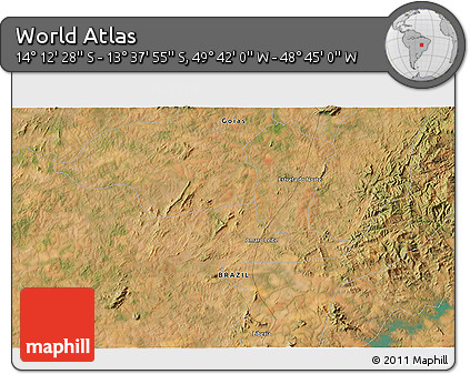 Satellite 3D Map of the Area around 13° 55' 11" S, 49° 13' 30" W