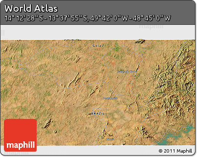 Satellite 3D Map of the Area around 13° 55' 11" S, 49° 13' 30" W