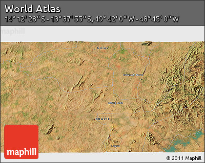 Satellite 3D Map of the Area around 13° 55' 11" S, 49° 13' 30" W