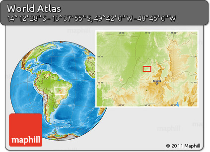 Physical Location Map of the Area around 13° 55' 11" S, 49° 13' 30" W
