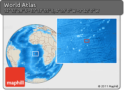 Shaded Relief Location Map of the Area around 13° 55' 11" S, 4° 10' 30" W