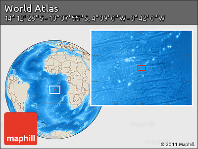 Shaded Relief Location Map of the Area around 13° 55' 11" S, 4° 10' 30" W