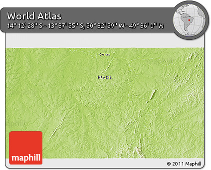 Physical 3D Map of the Area around 13° 55' 11" S, 50° 4' 30" W