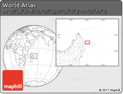 Blank Location Map of the Area around 13° 55' 11" S, 51° 4' 30" E