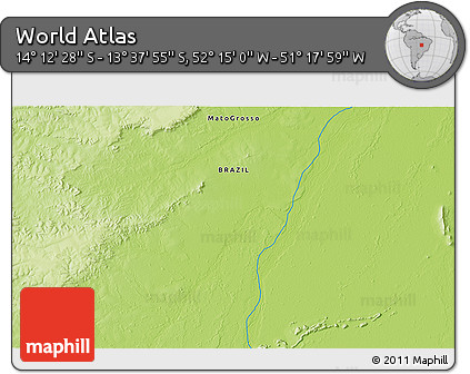 Physical 3D Map of the Area around 13° 55' 11" S, 51° 46' 29" W