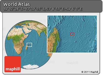 Satellite Location Map of the Area around 13° 55' 11" S, 53° 37' 30" E