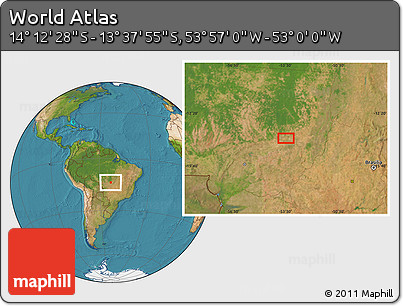 Satellite Location Map of the Area around 13° 55' 11" S, 53° 28' 30" W