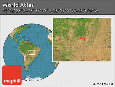 Satellite Location Map of the Area around 13° 55' 11" S, 53° 28' 30" W