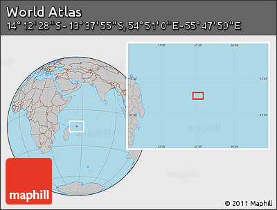 Gray Location Map of the Area around 13° 55' 11" S, 55° 19' 30" E