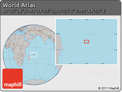 Gray Location Map of the Area around 13° 55' 11" S, 55° 19' 30" E