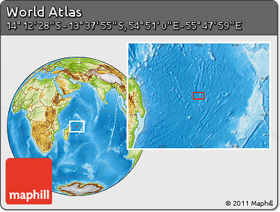 Physical Location Map of the Area around 13° 55' 11" S, 55° 19' 30" E