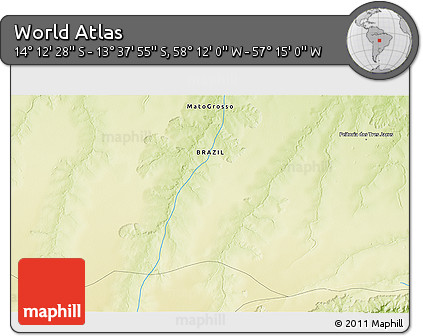 Physical 3D Map of the Area around 13° 55' 11" S, 57° 43' 30" W