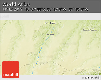 Physical 3D Map of the Area around 13° 55' 11" S, 57° 43' 30" W
