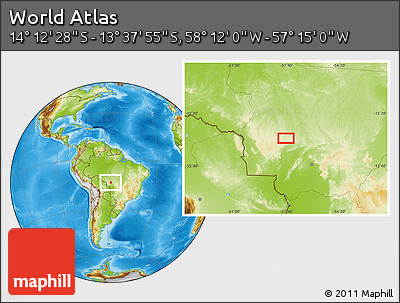 Physical Location Map of the Area around 13° 55' 11" S, 57° 43' 30" W