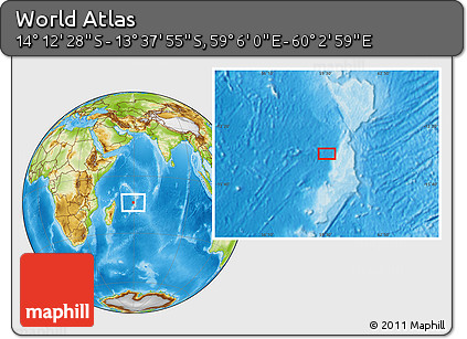 Physical Location Map of the Area around 13° 55' 11" S, 59° 34' 30" E