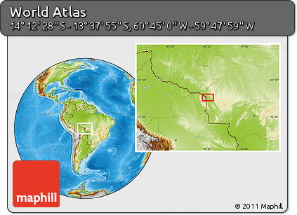 Physical Location Map of the Area around 13° 55' 11" S, 60° 16' 29" W