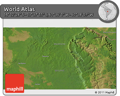Satellite 3D Map of the Area around 13° 55' 11" S, 61° 7' 30" W