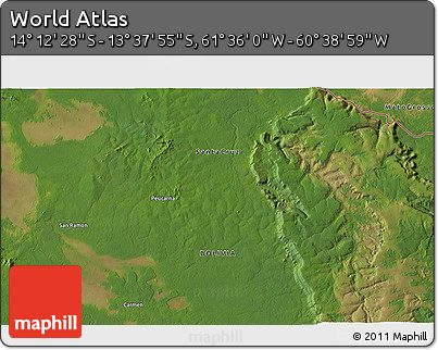 Satellite 3D Map of the Area around 13° 55' 11" S, 61° 7' 30" W