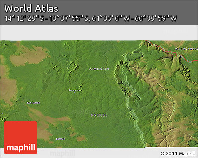 Satellite 3D Map of the Area around 13° 55' 11" S, 61° 7' 30" W