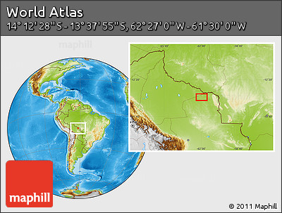 Physical Location Map of the Area around 13° 55' 11" S, 61° 58' 30" W