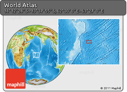 Physical Location Map of the Area around 13° 55' 11" S, 62° 58' 30" E