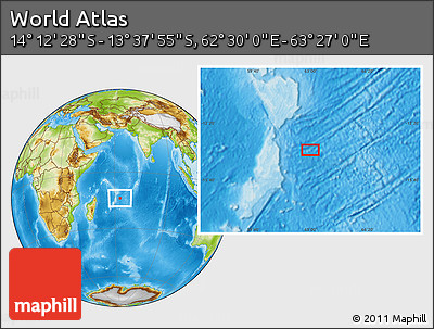 Physical Location Map of the Area around 13° 55' 11" S, 62° 58' 30" E