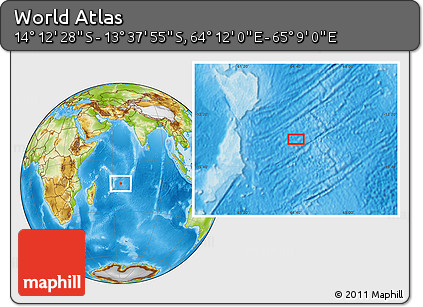 Physical Location Map of the Area around 13° 55' 11" S, 64° 40' 30" E