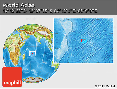 Physical Location Map of the Area around 13° 55' 11" S, 64° 40' 30" E