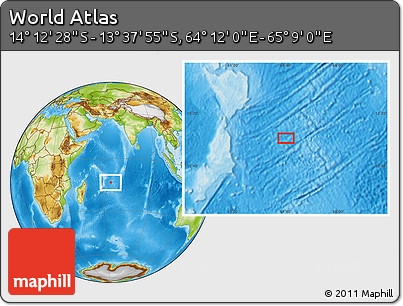 Physical Location Map of the Area around 13° 55' 11" S, 64° 40' 30" E