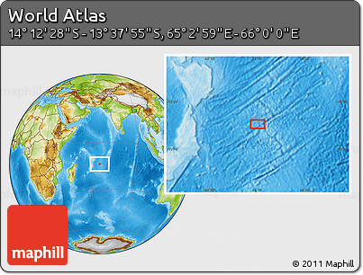 Physical Location Map of the Area around 13° 55' 11" S, 65° 31' 30" E