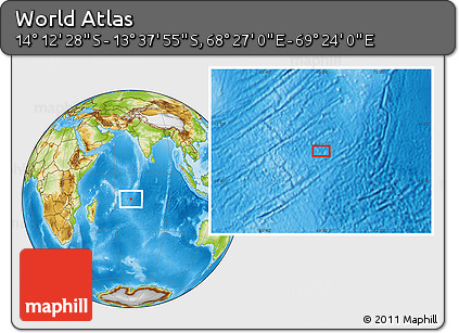 Physical Location Map of the Area around 13° 55' 11" S, 68° 55' 30" E