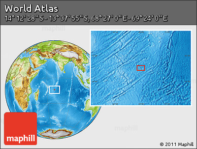 Physical Location Map of the Area around 13° 55' 11" S, 68° 55' 30" E