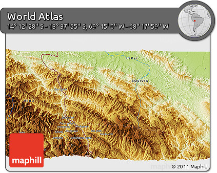 Physical 3D Map of the Area around 13° 55' 11" S, 68° 46' 30" W