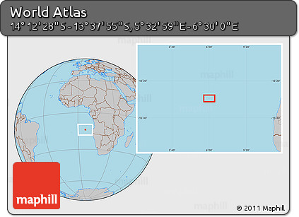 Gray Location Map of the Area around 13° 55' 11" S, 6° 1' 30" E