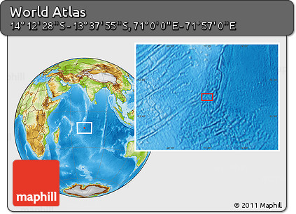 Physical Location Map of the Area around 13° 55' 11" S, 71° 28' 29" E