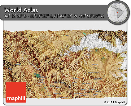 Satellite 3D Map of the Area around 13° 55' 11" S, 71° 19' 29" W