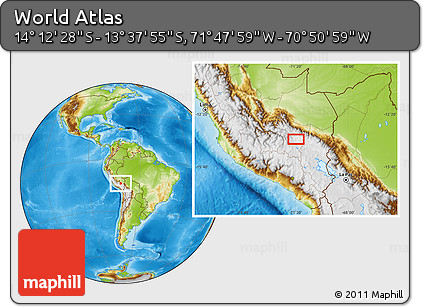 Physical Location Map of the Area around 13° 55' 11" S, 71° 19' 29" W