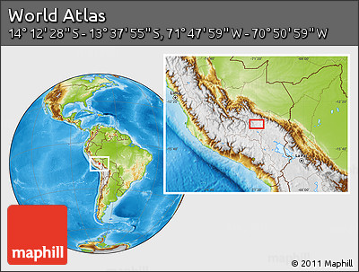 Physical Location Map of the Area around 13° 55' 11" S, 71° 19' 29" W