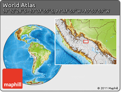 Physical Location Map of the Area around 13° 55' 11" S, 71° 19' 29" W