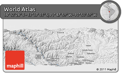 Physical Panoramic Map of the Area around 13° 55' 11" S, 71° 19' 29" W