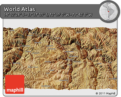 Satellite 3D Map of the Area around 13° 55' 11" S, 72° 10' 30" W