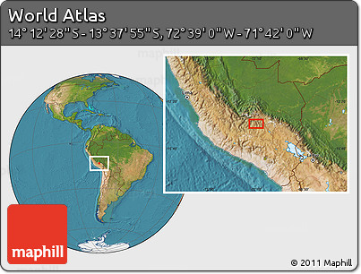 Satellite Location Map of the Area around 13° 55' 11" S, 72° 10' 30" W