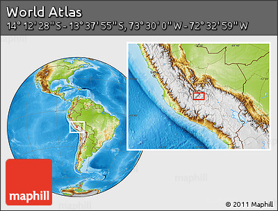Physical Location Map of the Area around 13° 55' 11" S, 73° 1' 30" W