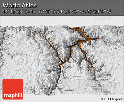 Physical 3D Map of the Area around 13° 55' 11" S, 73° 52' 30" W