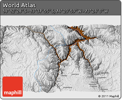 Physical 3D Map of the Area around 13° 55' 11" S, 73° 52' 30" W
